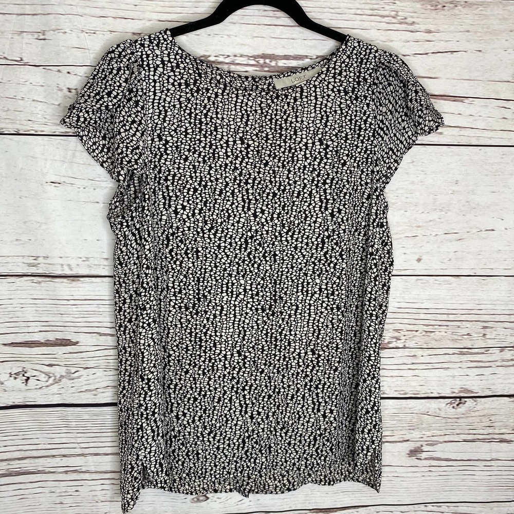 LOFT Medium Black White Print Blouse